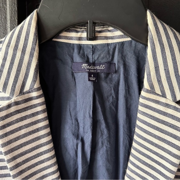 Madewell Tailored Blazer in Blue Stripe Sz 4 Cotton/Linen Blend Flap Pockets - Picture 8 of 8